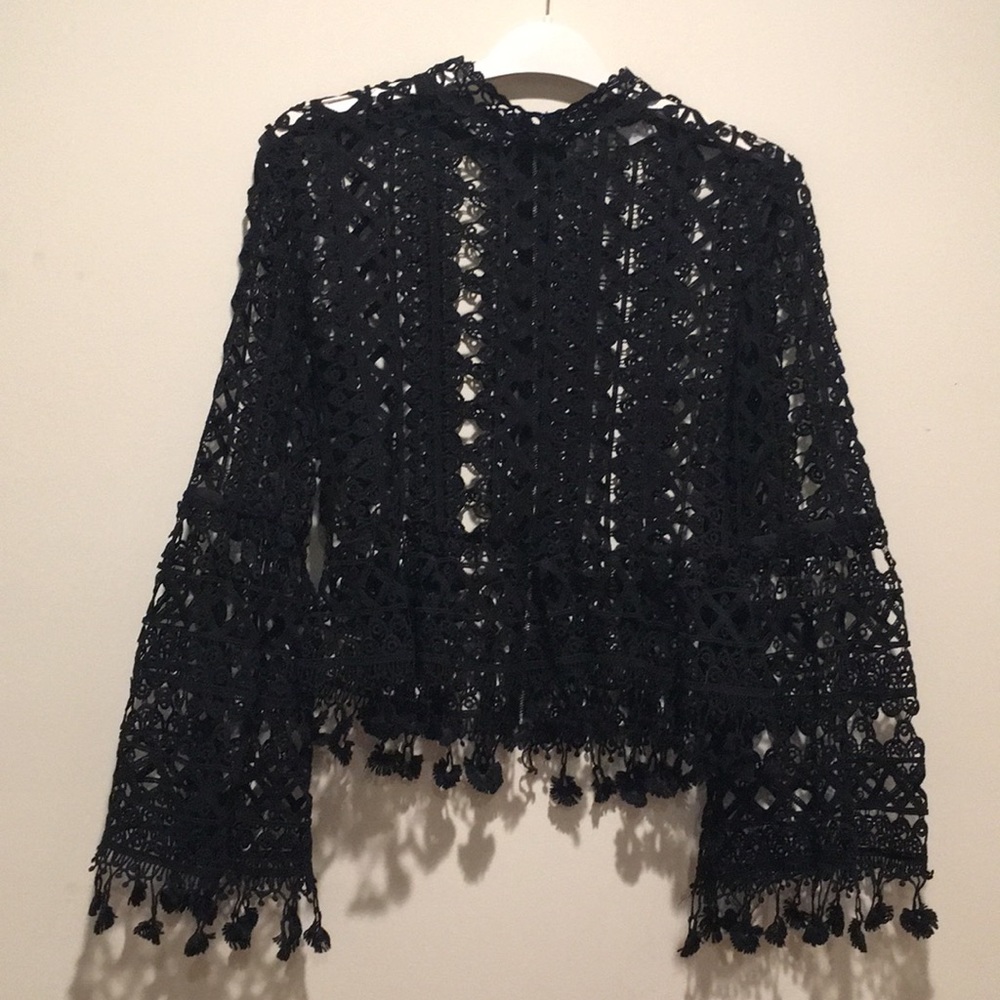 White Closet Black Long Sleeve Lace Peplum Top